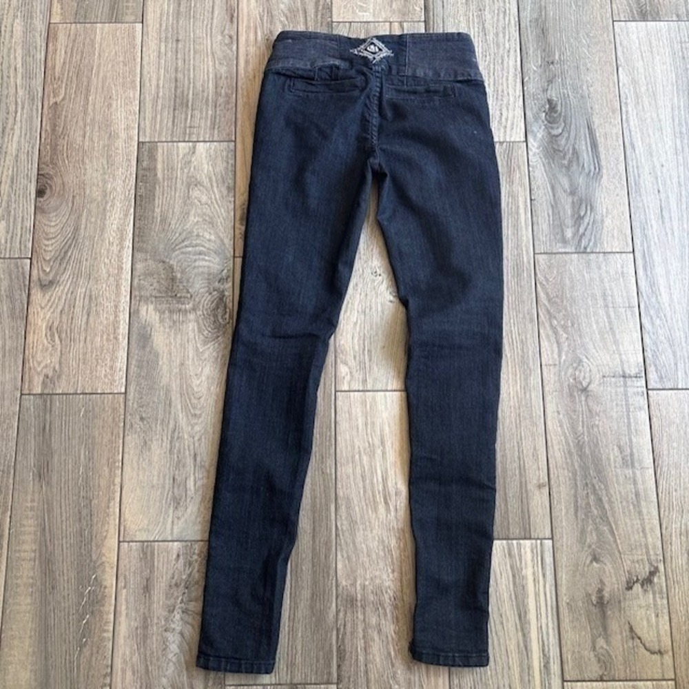 C'est Toi Skinny Jeans 0 Dark Wash Y2K Embroidered Ribbed Waist B4183 Denim Pant